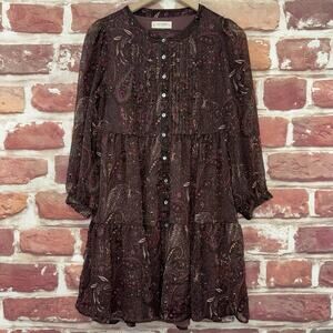 Lucky Brand | Dresses | Lucky Brand Dress Womens Xs Brown Multicolor Boho  Floral Career Casual Button Up